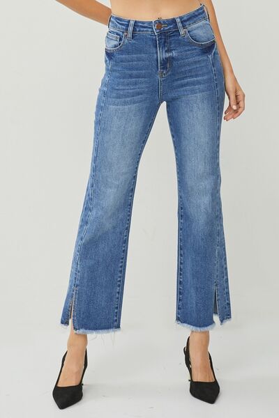 RISEN High Waist Raw Hem Slit Straight Jeans - Charming Charlie