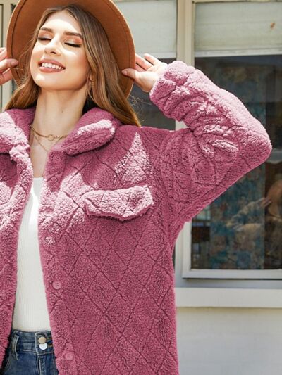 Texture Button Up Dropped Shoulder Coat - Charming Charlie