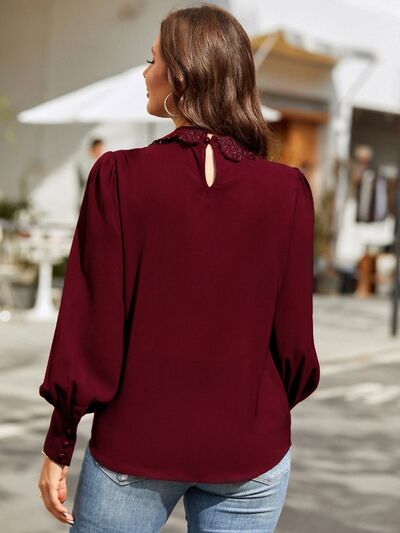 Ruched Keyhole Lantern Sleeve Shirt - Charming Charlie