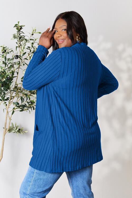 Basic Bae Full Size Ribbed Open Front Cardigan with Pockets - Charming Charlie