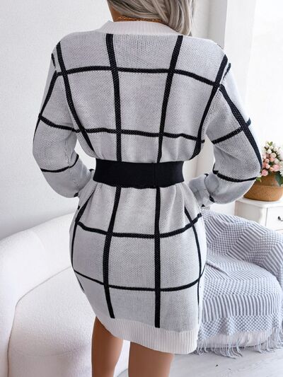 Plaid Round Neck Dropped Shoulder Sweater Dress - Charming Charlie