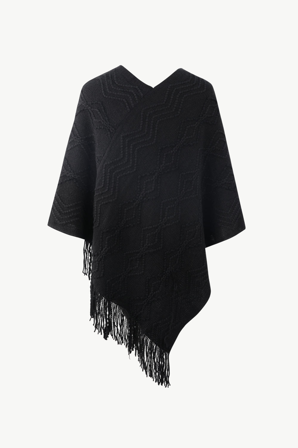Pearl Trim V-Neck Fringe Hem Poncho - Charming Charlie