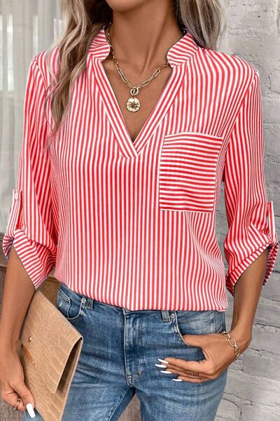 Notched Roll-Tab Sleeves Blouse main image 1