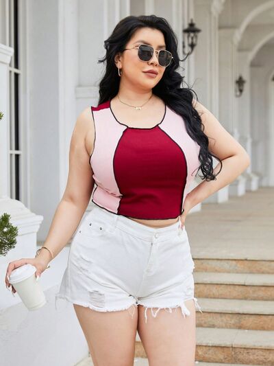 Plus Size Contrast Round Neck Tank - Charming Charlie