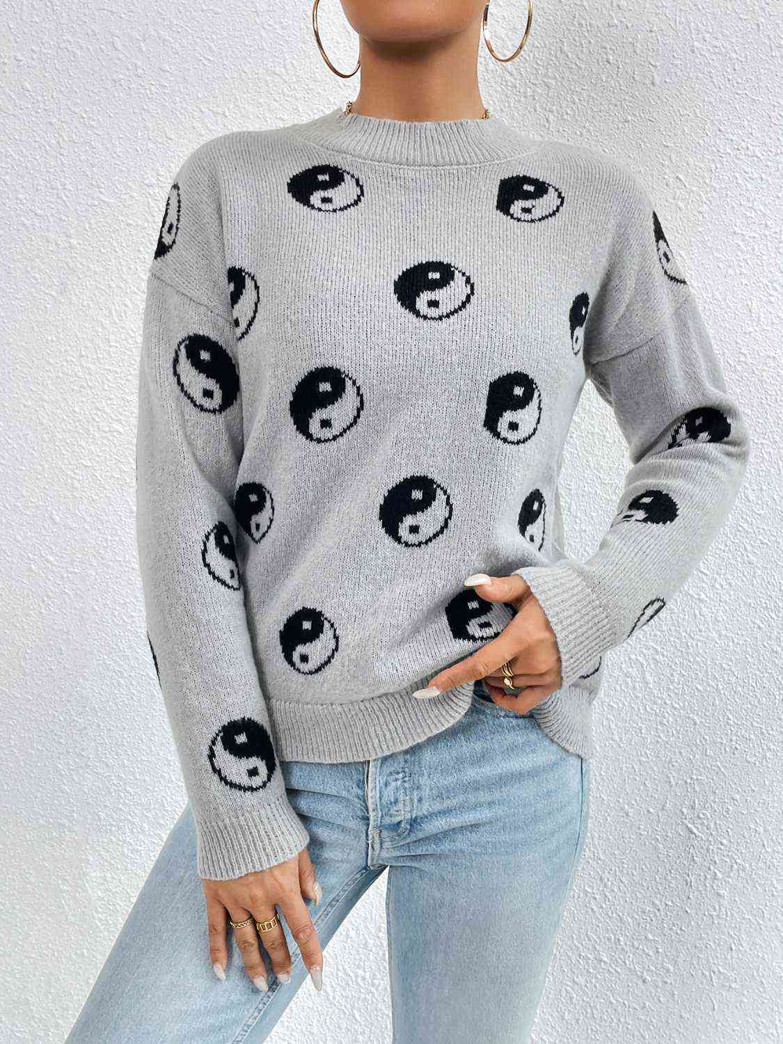 Patterned Drop Shoulder Sweater - Charming Charlie