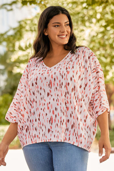 Plus Size Printed V-Neck Blouse - Charming Charlie