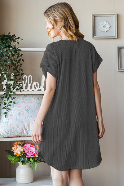 Heimish Full Size Ribbed Round Neck Short Sleeve Tee Dress - Charming Charlie