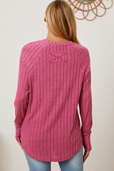 Basic Bae Full Size Ribbed Thumbhole Sleeve T-Shirt - Charming Charlie