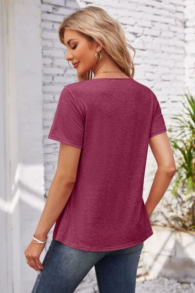 Decorative Button Scoop Neck T-Shirt - Charming Charlie