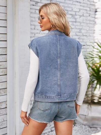 Cap Sleeve Denim Jacket with Pockets - Charming Charlie
