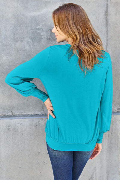 Basic Bae Full Size V-Neck Lantern Sleeve Blouse - Charming Charlie