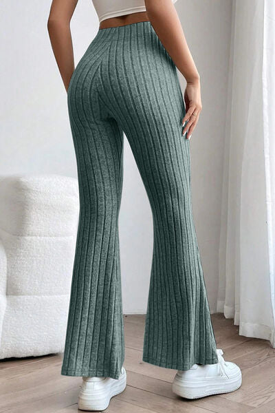 Basic Bae Full Size Ribbed High Waist Flare Pants - Charming Charlie