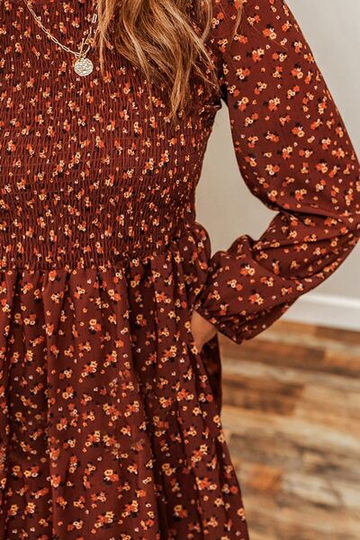 Ditsy Floral Smocked Balloon Sleeve Mini Dress - Charming Charlie