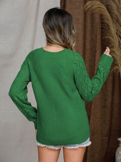 Openwork Round Neck Raglan Sleeve Sweater - Charming Charlie