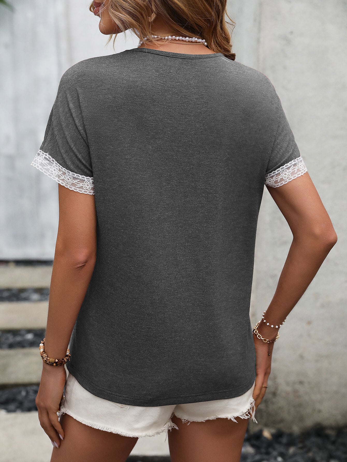 Contrast Round Neck Short Sleeve Tee - Charming Charlie