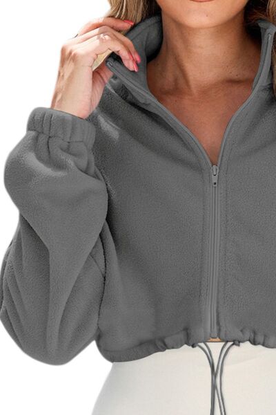 Drawstring Zip Up Dropped Shoulder Outerwear - Charming Charlie