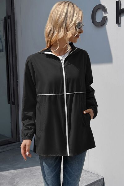 Zip Up Long Sleeve Hooded Watertight Jacket - Charming Charlie