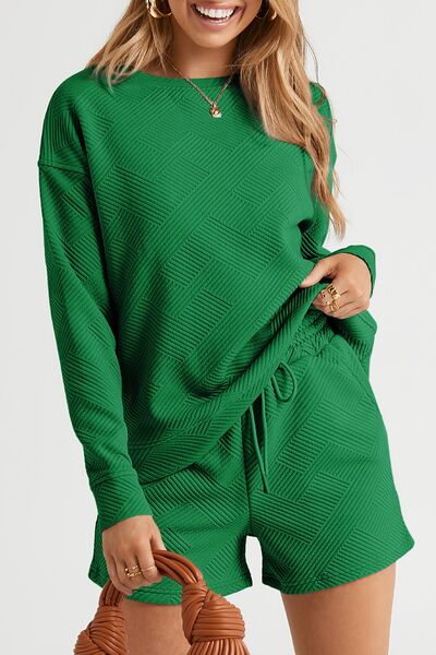 Round Neck Dropped Shoulder Top and Shorts Set - Charming Charlie