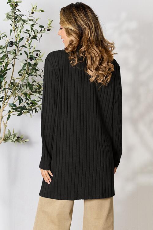 Basic Bae Full Size Ribbed Open Front Cardigan with Pockets - Charming Charlie