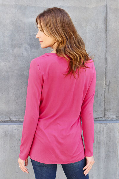 Basic Bae Full Size V-Neck Long Sleeve Top - Charming Charlie