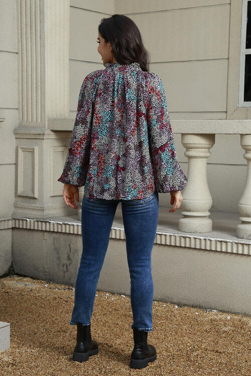 Tie Neck Heathered Balloon Sleeve Blouse - Charming Charlie