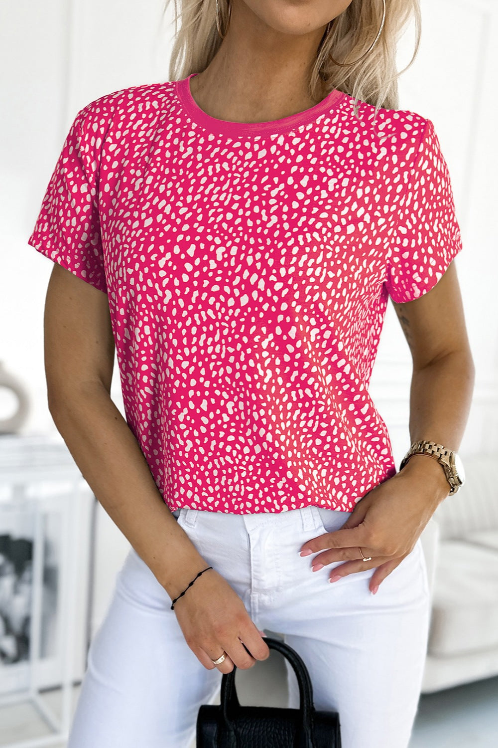 Animal Print Round Neck Short Sleeve T-Shirt - Charming Charlie