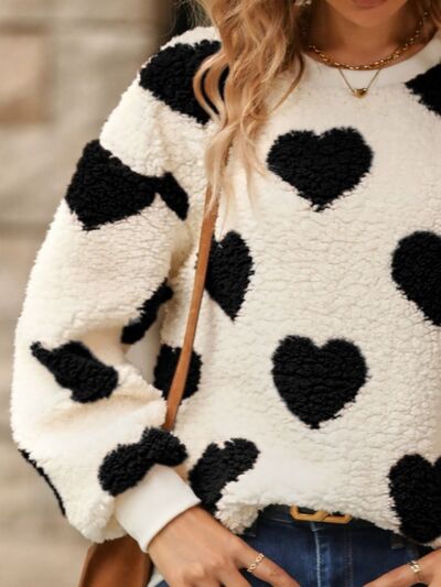Fuzzy Heart Dropped Shoulder Sweatshirt - Charming Charlie