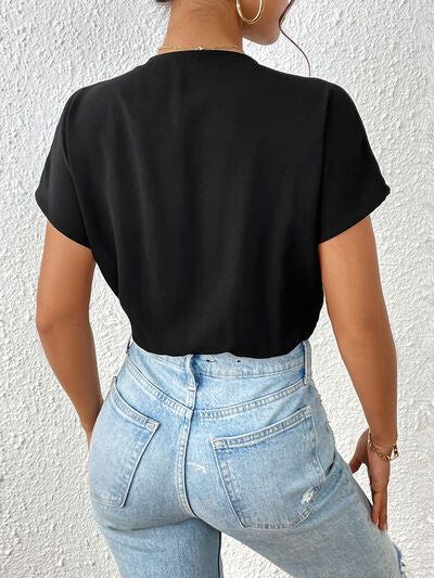 Surplice Short Sleeve Ruched Bodysuit - Charming Charlie