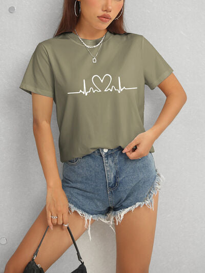 Heart Round Neck Short Sleeve T-Shirt - Charming Charlie