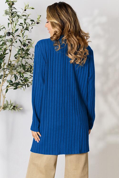 Basic Bae Full Size Ribbed Open Front Cardigan with Pockets - Charming Charlie