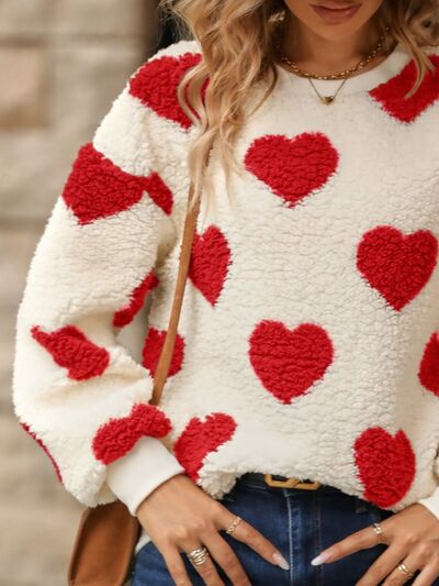 Fuzzy Heart Dropped Shoulder Sweatshirt - Charming Charlie