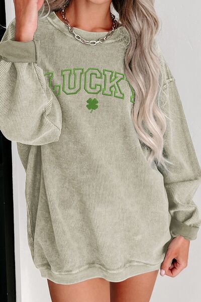 LUCKY Round Neck Dropped Shoulder Sweatshirt - Charming Charlie