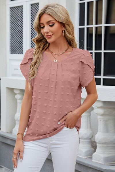 Swiss Dot Round Neck Short Sleeve T-Shirt - Charming Charlie