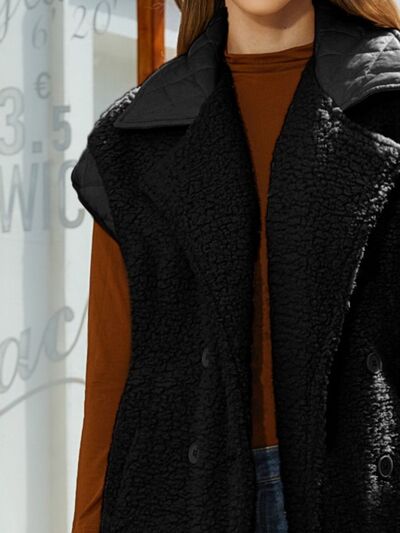 Fuzzy Collared Neck Button Up Vest Coat - Charming Charlie