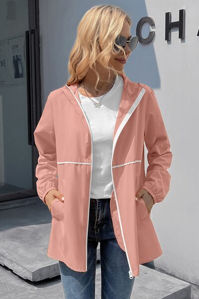 Zip Up Long Sleeve Hooded Watertight Jacket - Charming Charlie