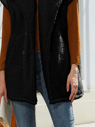 Fuzzy Collared Neck Button Up Vest Coat - Charming Charlie