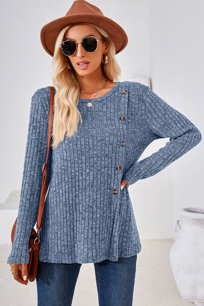 Round Neck Long Sleeve T-Shirt - Charming Charlie