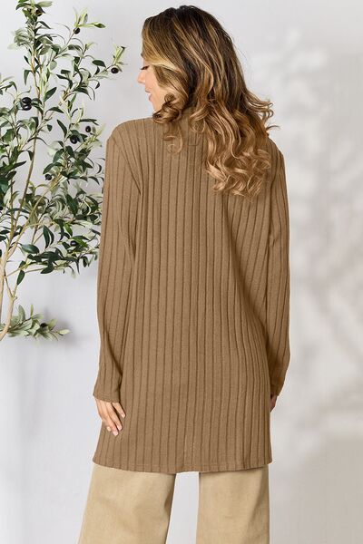 Basic Bae Full Size Ribbed Open Front Cardigan with Pockets - Charming Charlie