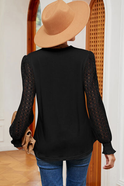 Openwork V-Neck Long Sleeve T-Shirt - Charming Charlie