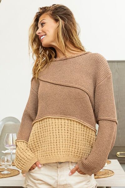 BiBi Texture Detail Contrast Drop Shoulder Sweater - Charming Charlie