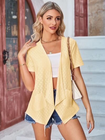Eyelet Open Front Short Sleeve Cover Up - Charming Charlie