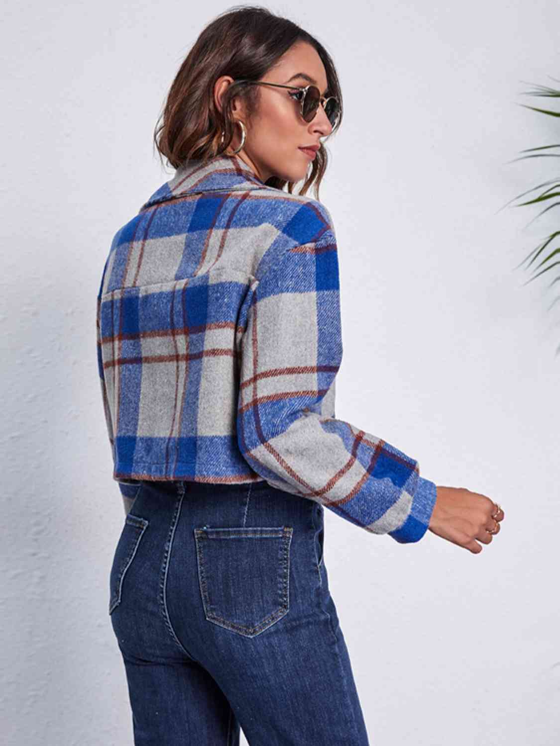 Plaid Button Front Jacket with Pockets - Charming Charlie