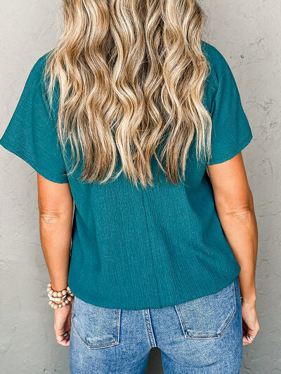 Textured V-Neck Short Sleeve T-Shirt - Charming Charlie