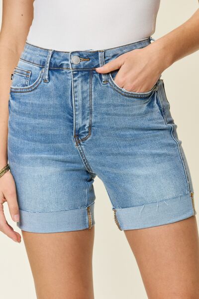 Judy Blue Full Size Tummy Control High Waist Denim Shorts - Charming Charlie