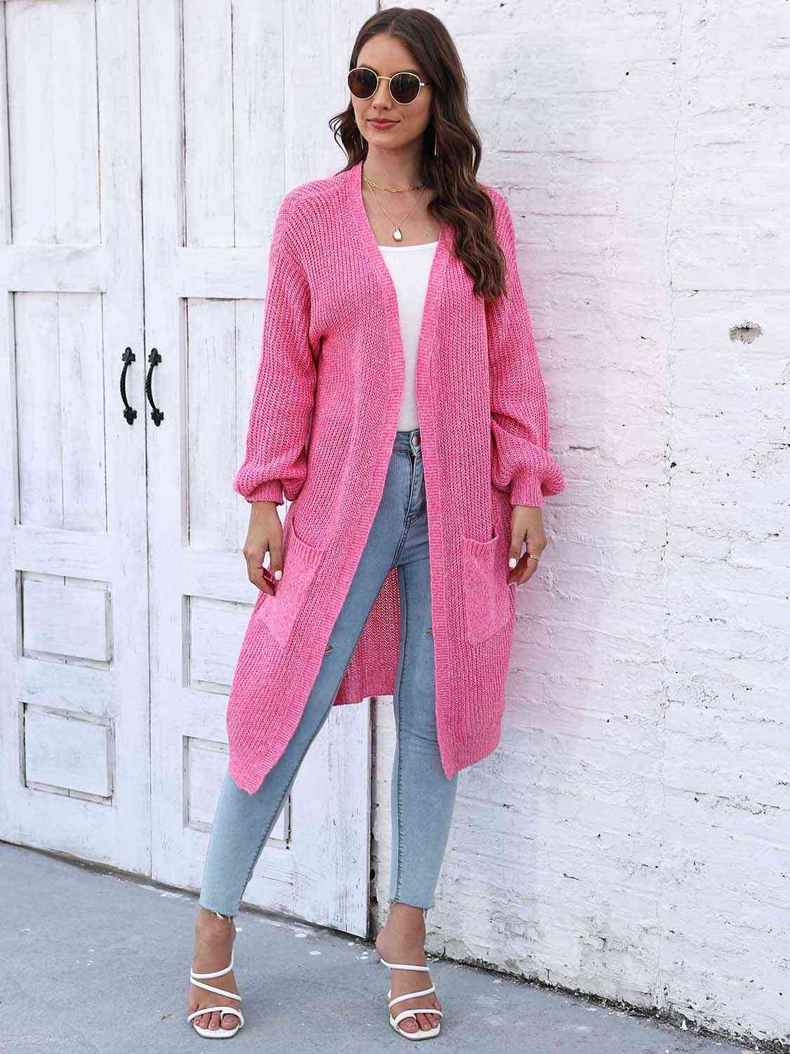 Open Front Longline Cardigan with Pockets - Charming Charlie
