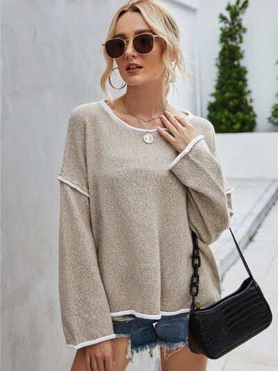 Boat Neck Dropped Shoulder Sweater - Charming Charlie