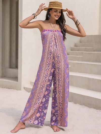 Tied Printed Tube Wide Leg Jumpsuit - Charming Charlie
