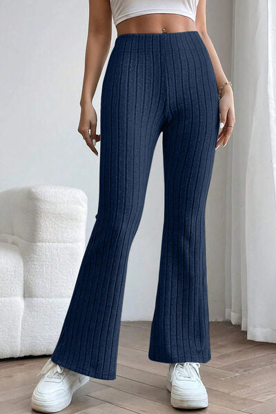 Basic Bae Full Size Ribbed High Waist Flare Pants - Charming Charlie