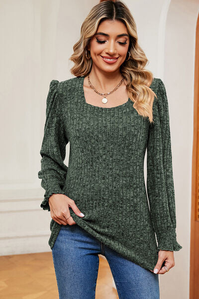 Square Neck Flounce Sleeve T-Shirt - Charming Charlie