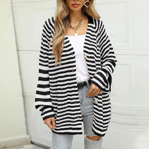 Striped Button Down Long Sleeve Cardigan - Charming Charlie